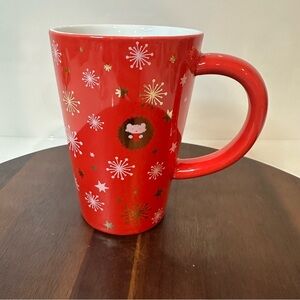 Davids Tea The Perfect Mug Hedgehog Winter Snowflakes and Stars Red 12 oz Cup